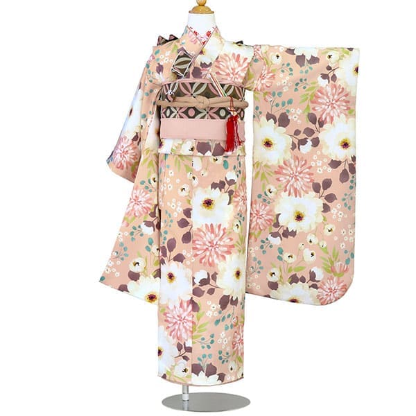 花わらべ》レトロフラワー・くすみグリーン、ベージュの被布コート