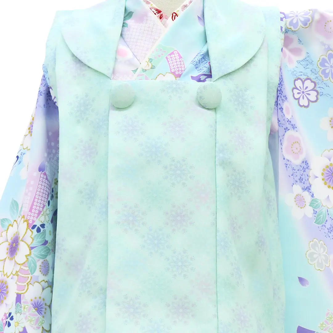 KAGURA》 水色に桜と熨斗、ミントブルーの被布コートセット／小さめ