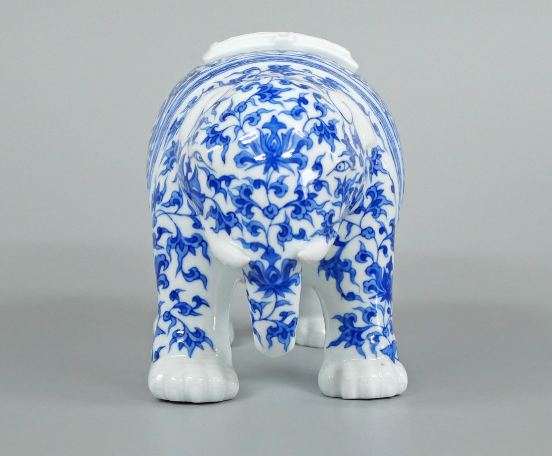 十四代辻常陸「染付吉祥文象香炉」磁器・共箱 絵画買取・販売の小竹美術