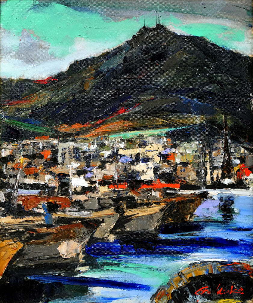 石岡剛「函館山」油絵・F8号 絵画買取・販売の小竹美術