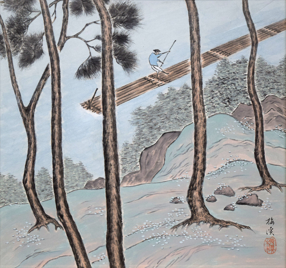 石原梅渓「風景画」日本画・6号 絵画買取・販売の小竹美術