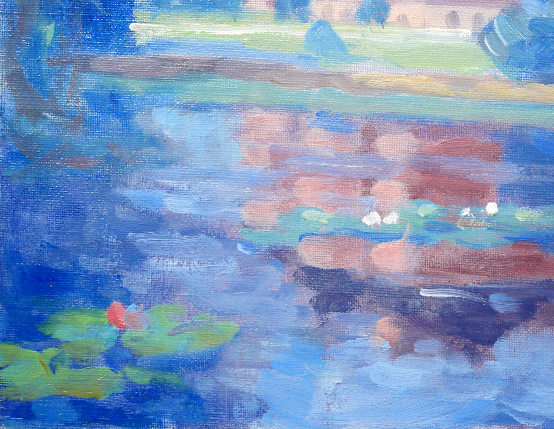 伊藤仁「北海道庁と池」油絵・F4号 絵画買取・販売の小竹美術