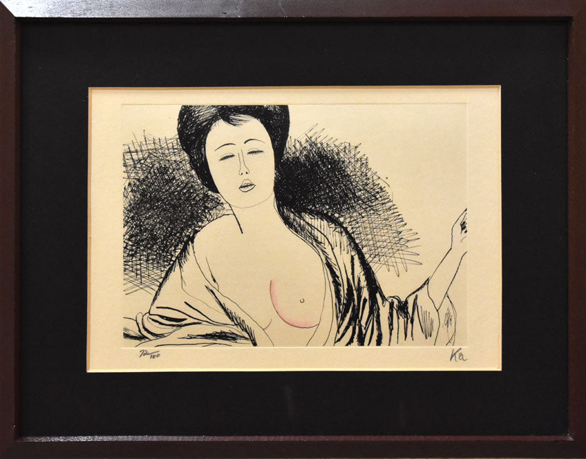 風間完「女の横顔」肉筆鉛筆・墨画 絵画買取・販売の小竹美術