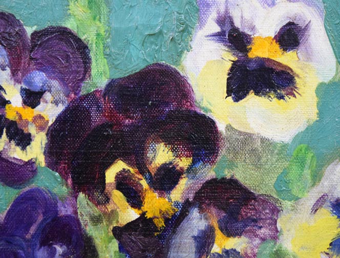 岡部文之助「パンジー」油絵・変形サイズ（20.4×14cm） 絵画買取・販売