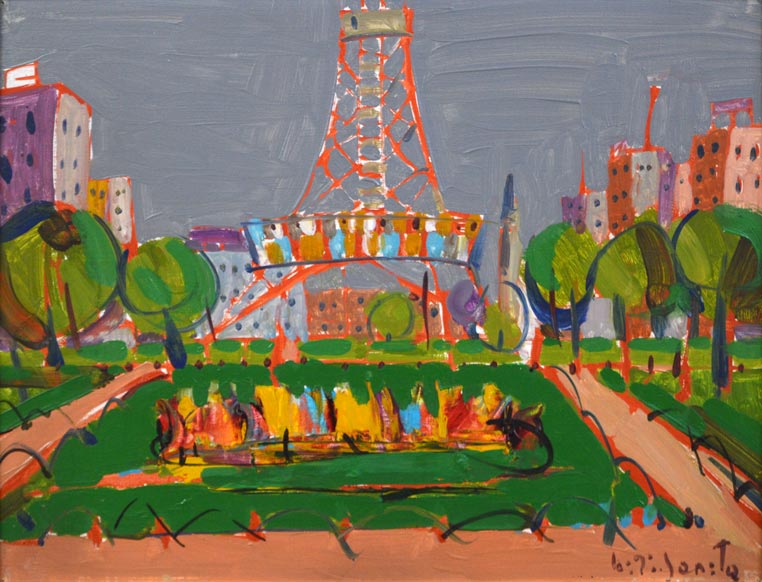 芹田英治「大通公園（札幌）」油絵・F6号 絵画買取・販売の小竹美術