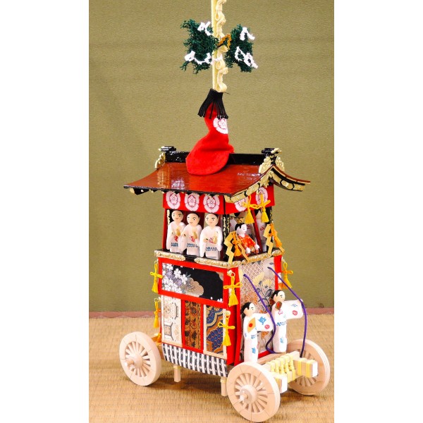 祇園祭ミニチュア山鉾 極上函谷鉾 大（木製・本塗・本絹・金箔押し