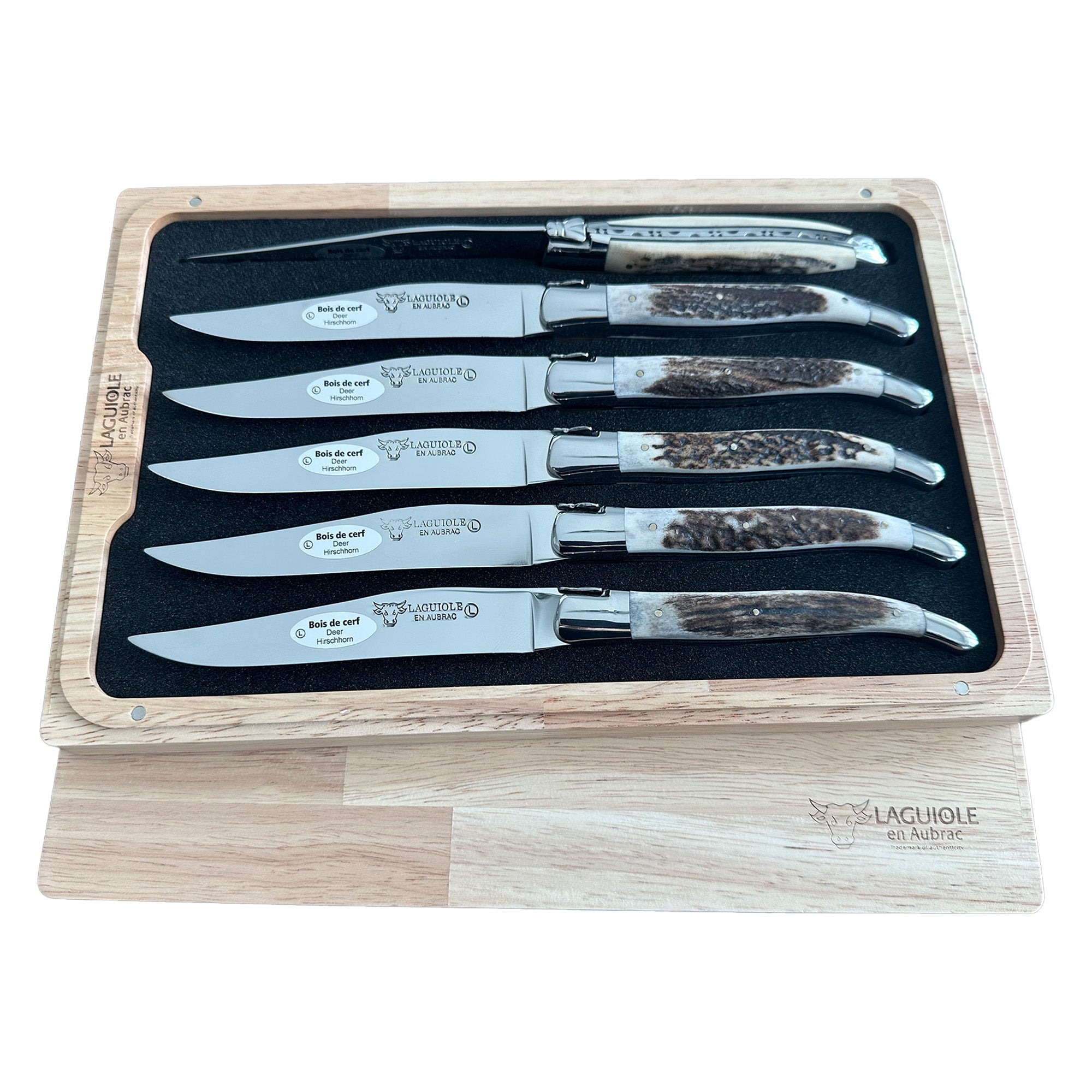 Laguiole en Aubrac Handcrafted 6-Piece Steak Knife Set with Deer
