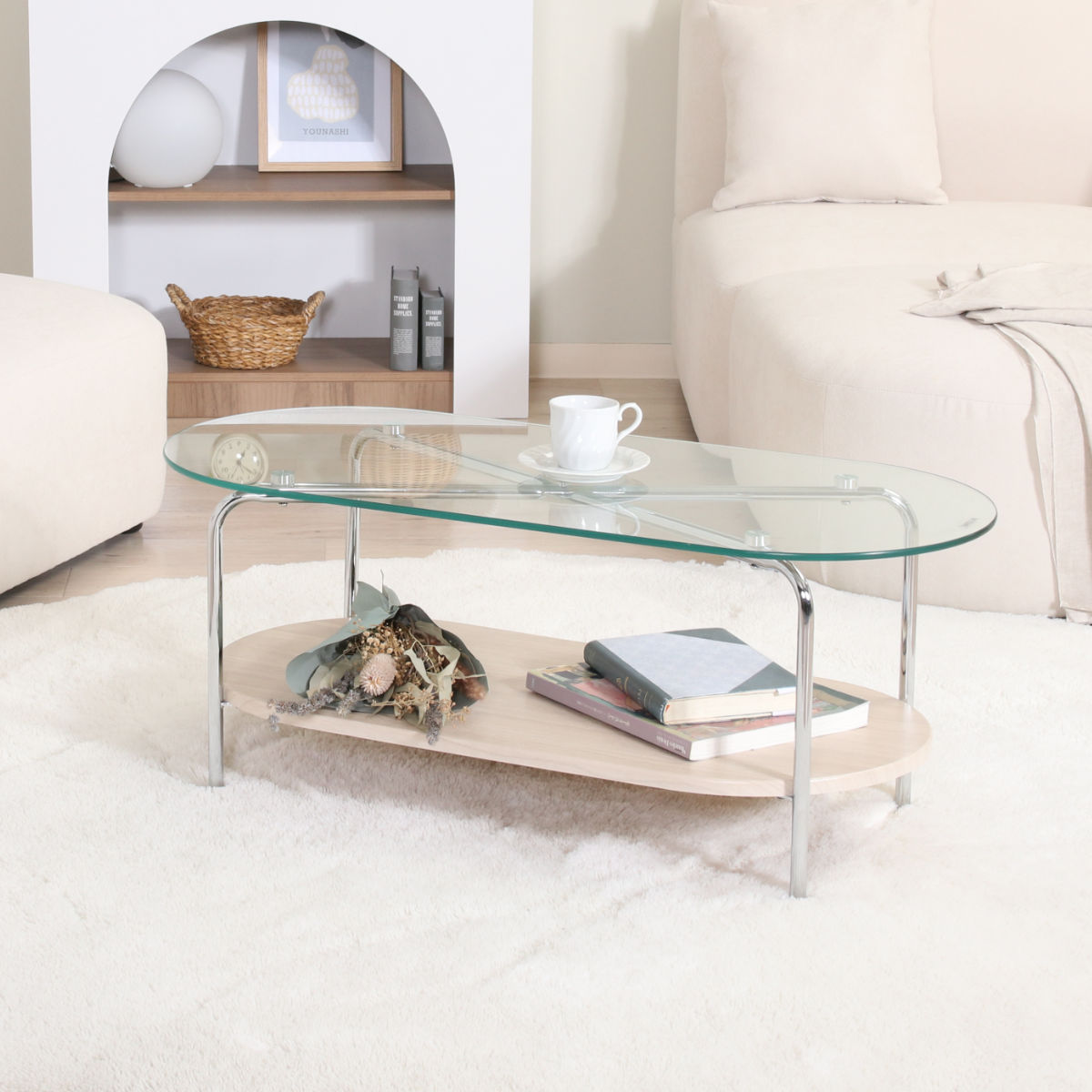センターテーブル ガラス 幅90cm Chamill （ リビングテーブル
