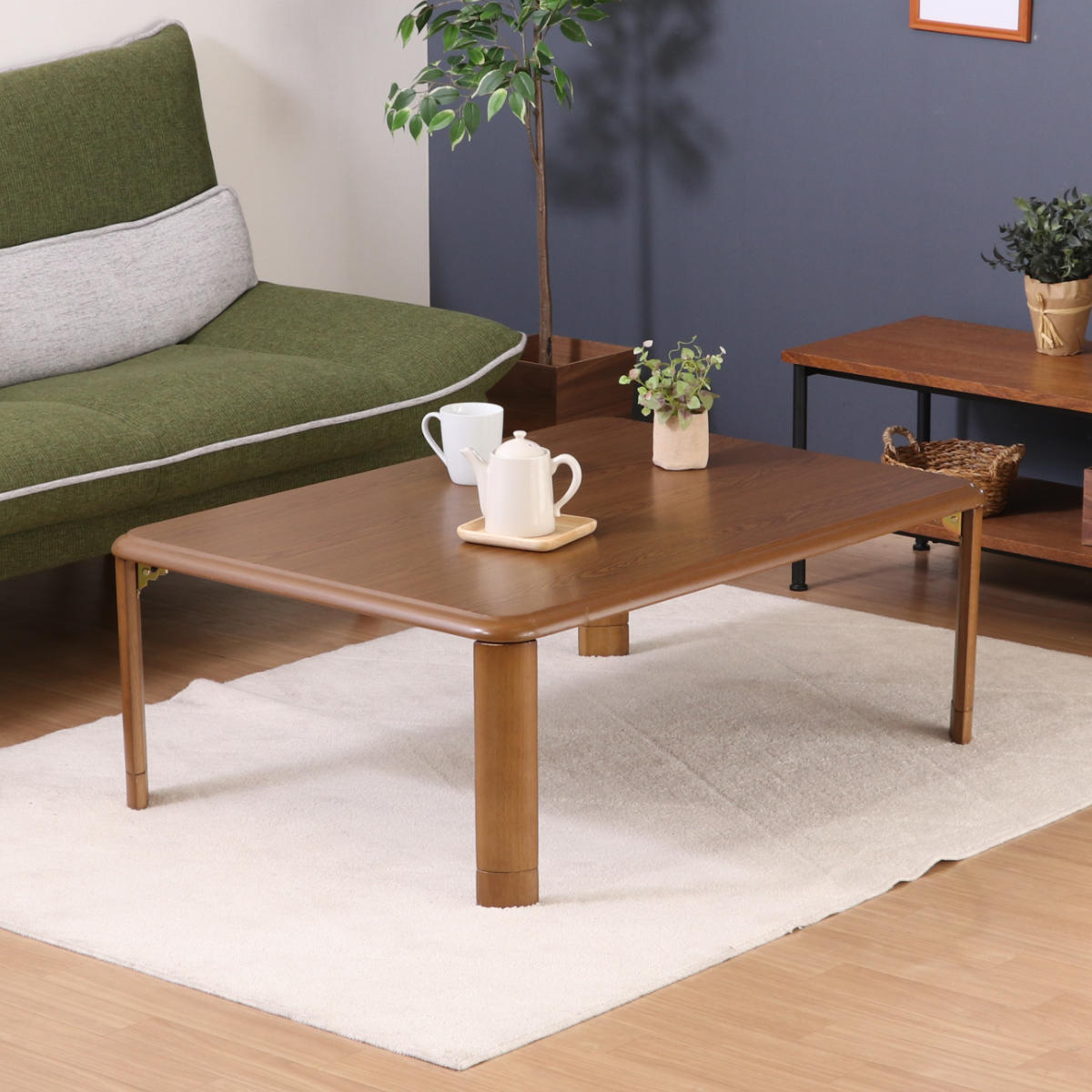 ローテーブル 幅105×奥行75×高さ33・38cm 軽量折りたたみ座卓 継脚付