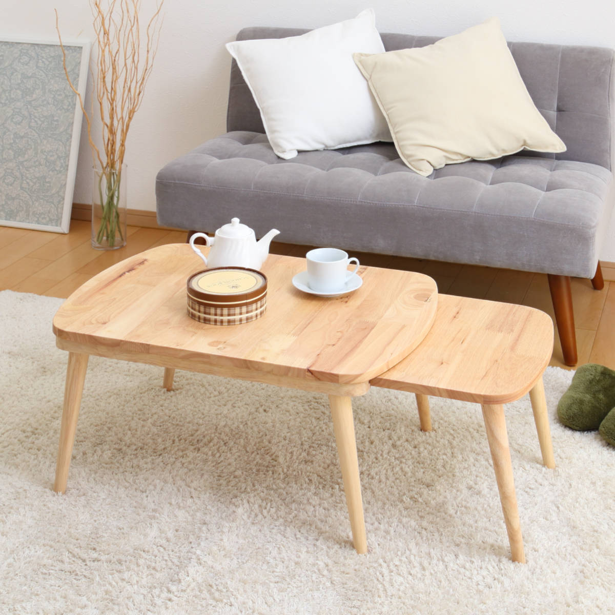 ローテーブル 伸縮式 幅約70～120cm 木製 リビングテーブル