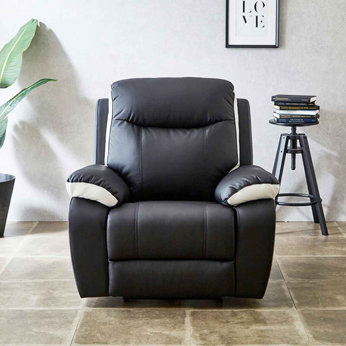 電動リクライニングソファ 1人掛け PUレザー 幅95cm （ USBポート付き