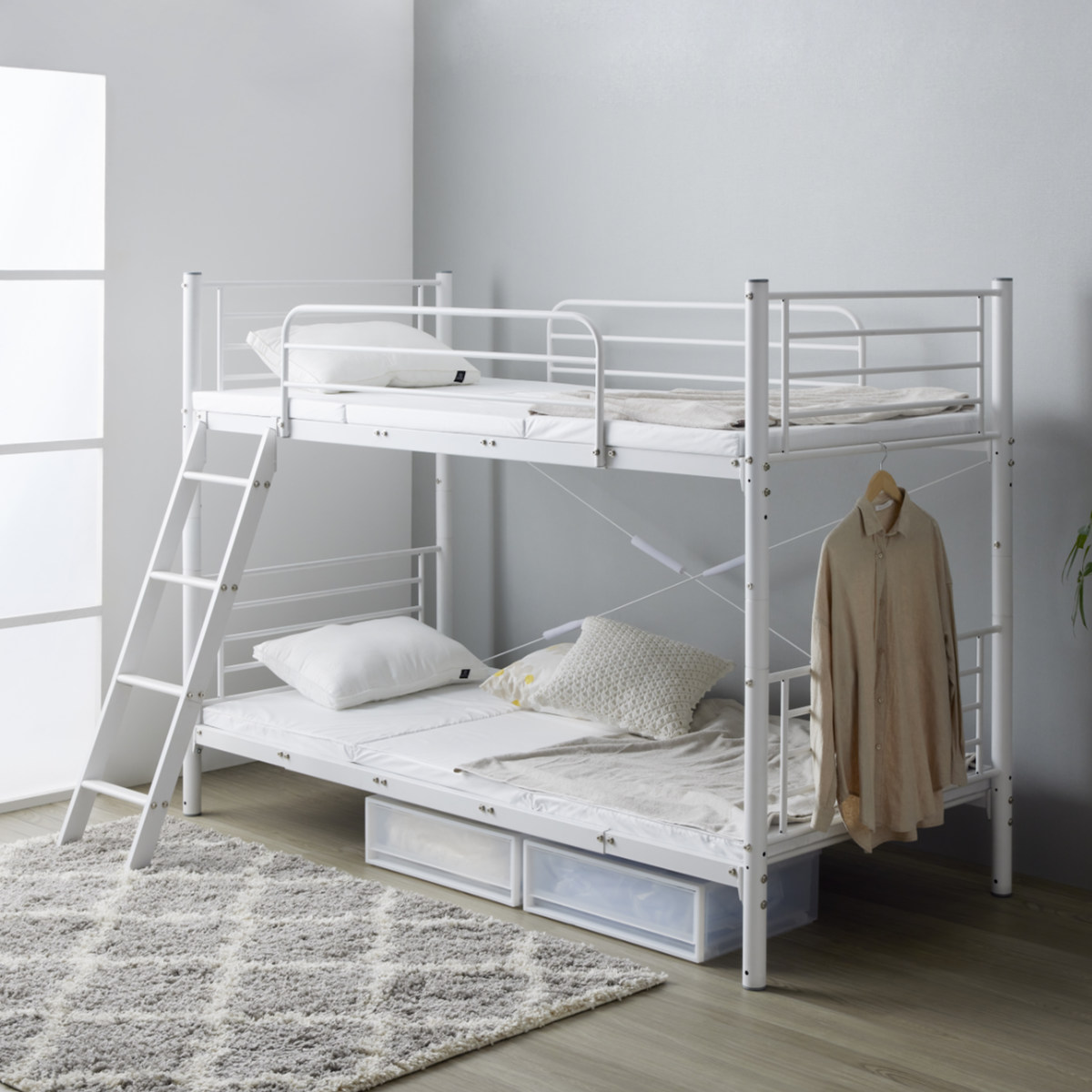 2段ベッド 耐荷重300kg 分離 横連結 シングル＆キング対応 スチール