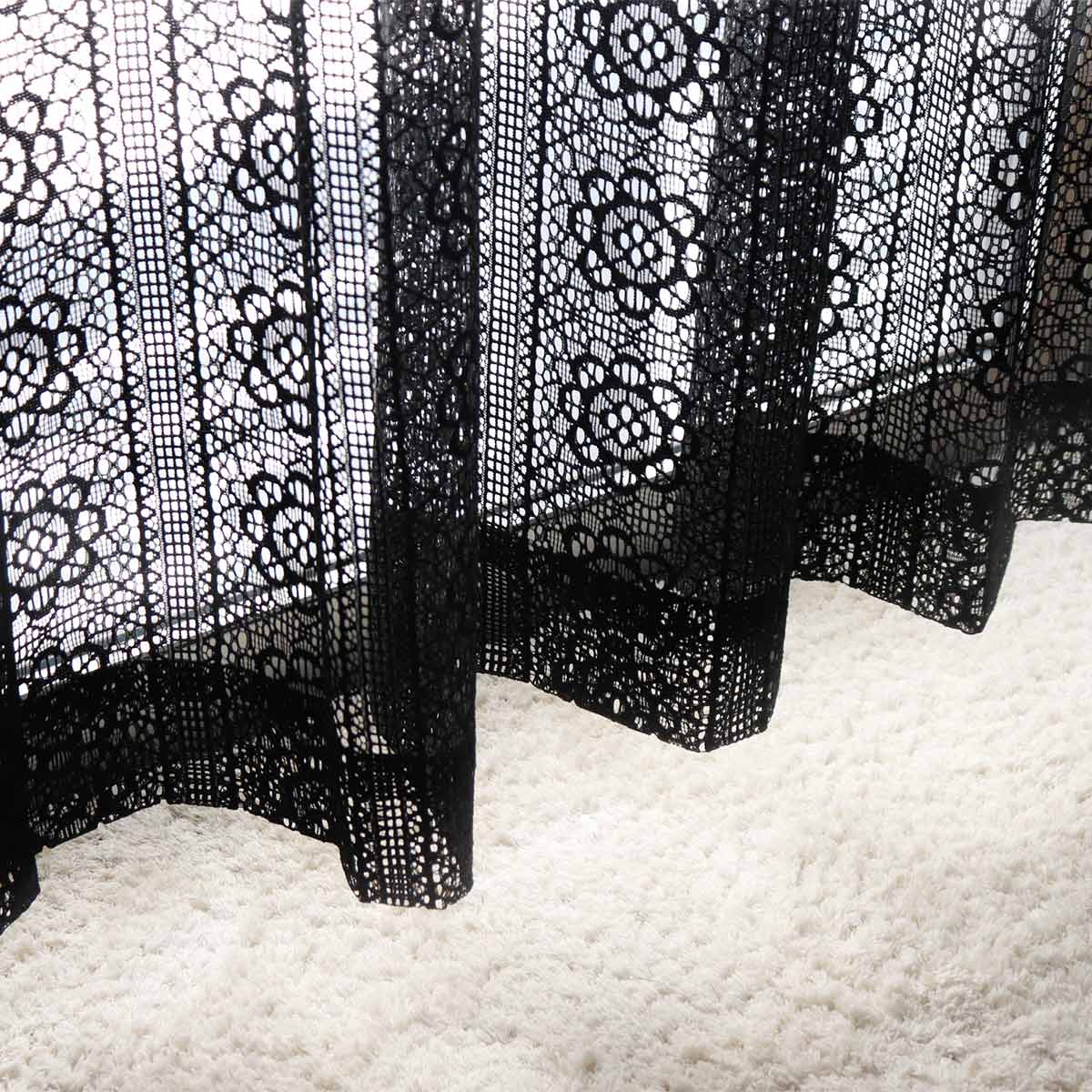 レースカーテン ブラックレース 100×176～228cm 2枚組 （ カーテン