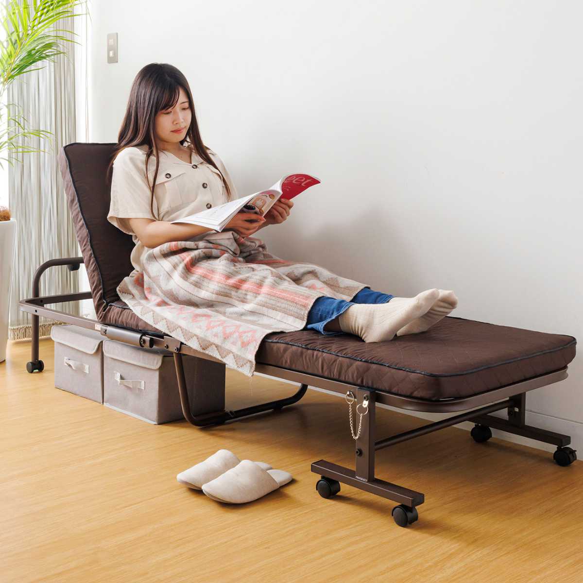 折りたたみベッド 幅65cm 14段階リクライニング コンパクト