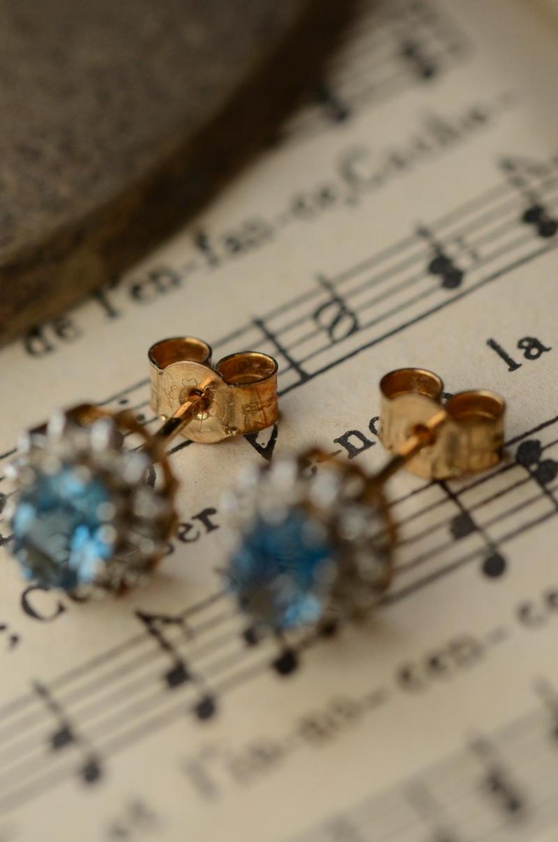 イギリスヴィンテージジュエリー 9K ダイヤモンド×サファイアピアス