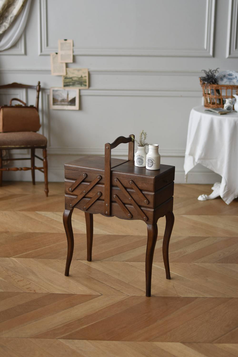 猫脚ソーイングボックス.8 フランス ヴィンテージ 裁縫箱