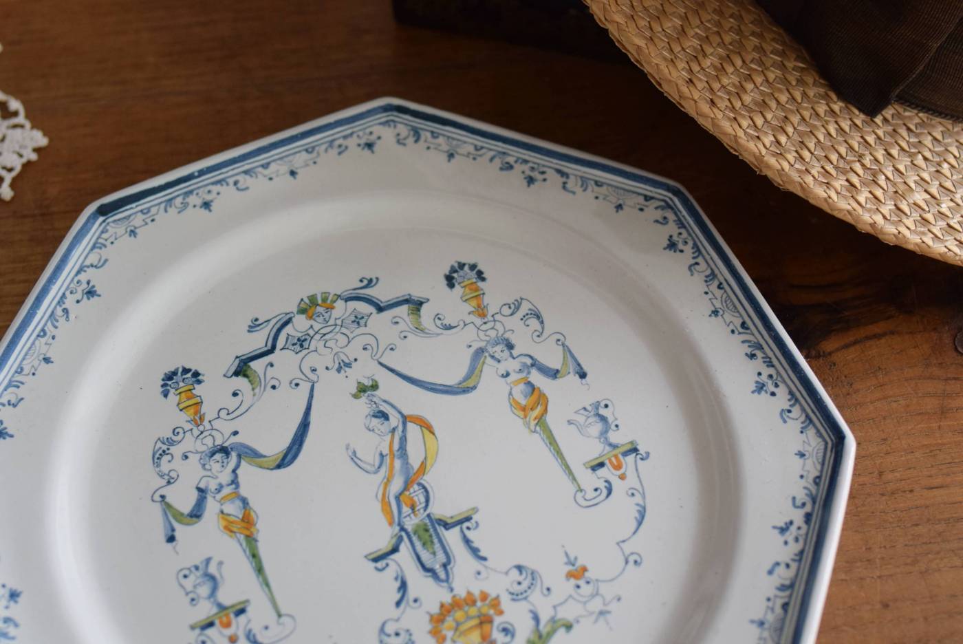 アンティークプレート.Moustiers ムスティエ ファイアンス焼 南仏