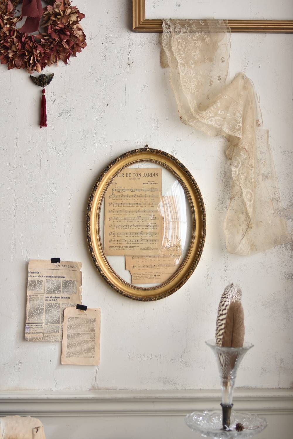 ガラスドームフレーム.GOLD2 フランスアンティーク雑貨 額縁 ウォール