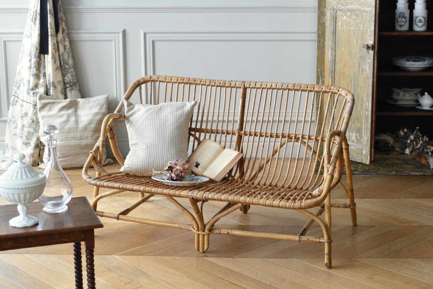 フランスヴィンテージ家具 ラタンソファ.3 2シーターソファ