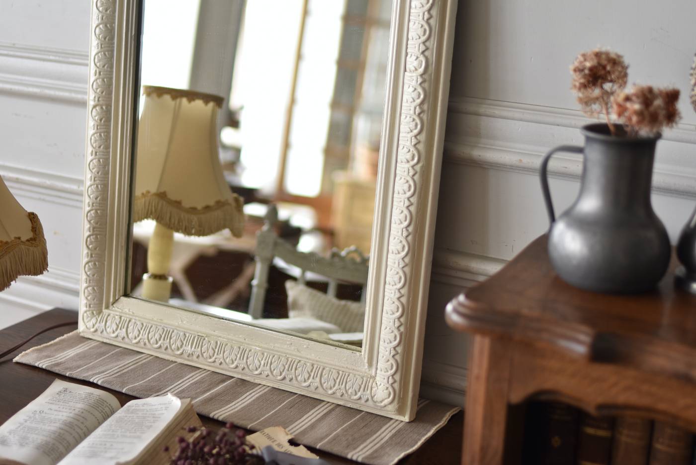フレンチミラー.White2 フランスアンティーク雑貨 鏡 アンティークミラー