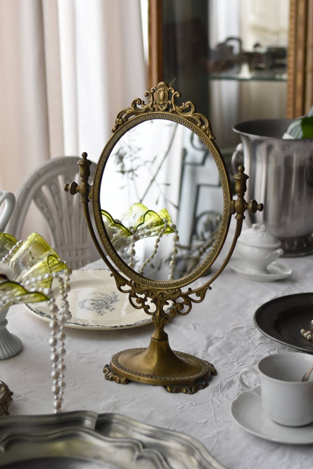 スタンドミラー.真鍮2 フランスアンティークインテリア 鏡