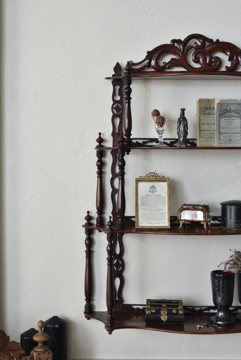 4段ウォールシェルフ.19 フランスアンティーク家具,壁面ディスプレイ