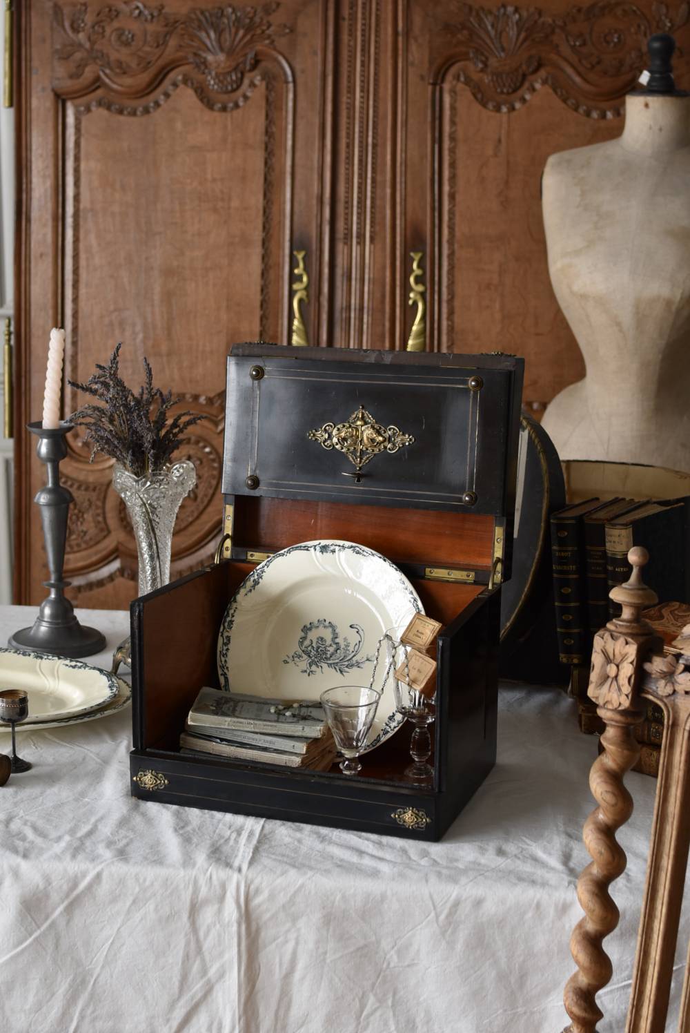 アンティークボックス.Black フランスアンティーク雑貨 リキュールセラー