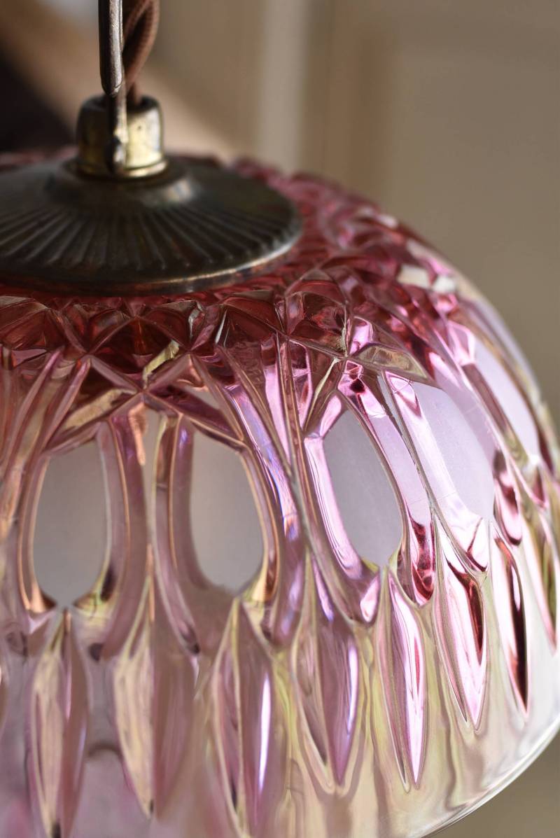 ガラスシェードランプ.Pink3 フランスアンティークインテリア ディスプレイ
