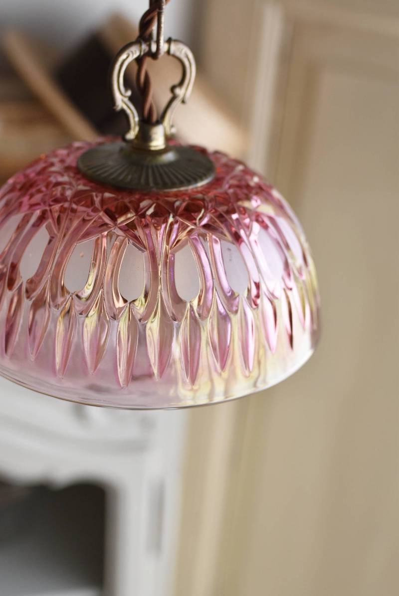 ガラスシェードランプ.Pink3 フランスアンティークインテリア ディスプレイ