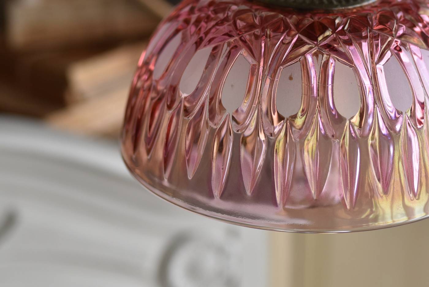 ガラスシェードランプ.Pink3 フランスアンティークインテリア ディスプレイ