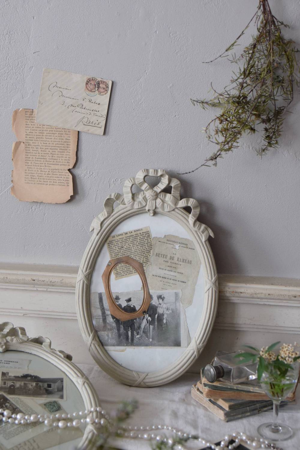 フランスアンティーク雑貨 オーバルフレーム.リボン14B 壁面ディスプレイ