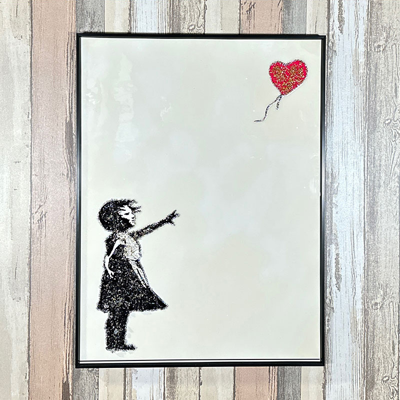 水晶パネル アートパネル 60×80cm バンクシー 風船と少女 黒フレーム