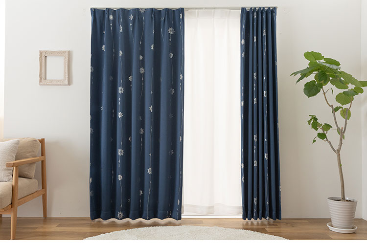 1級遮光 カーテン 4枚セット 幅100 丈135 178 200 ネイビー UVカット