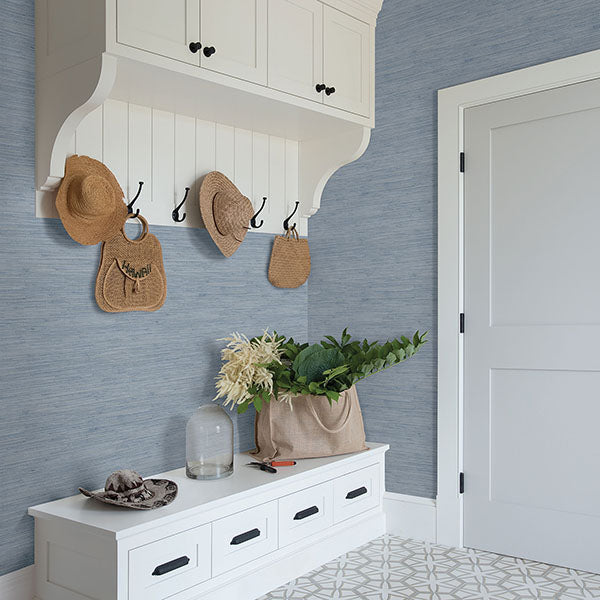 3120-256020 | Sanibel, Waverly Blue Faux Grasscloth Blue - Chesapeake