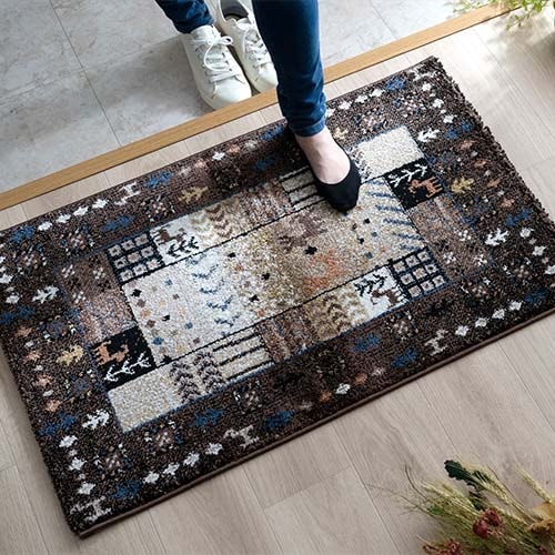 EC限定】マット ウィルトン ギャッベ調デザインの輸入柄物玄関マット