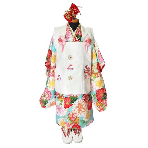 七五三3歳被布セット 菊と手毬水色 女の子 3歳着物 式部浪漫 石田愛