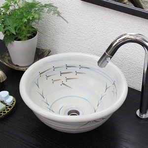 手描きめだか絵手洗い鉢【ミニサイズ】信楽焼き手洗器！陶器の手水鉢