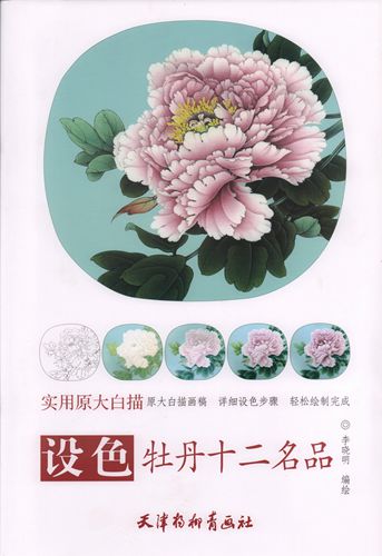 着色 牡丹十二名品 水墨工筆画の着色技法書 実用原大白描 中国絵画
