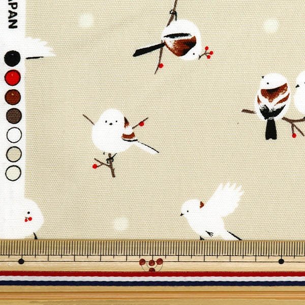 数量5から】 生地 『オックス シマエナガ ベージュ OXWHBI-A』 生地