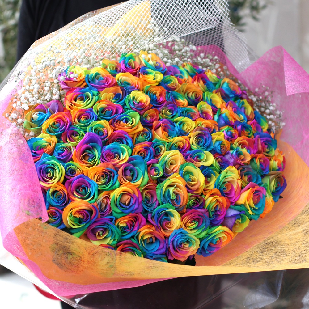 レインボーローズ 100本の花束 | バラ・生花,レインボーローズ,花束