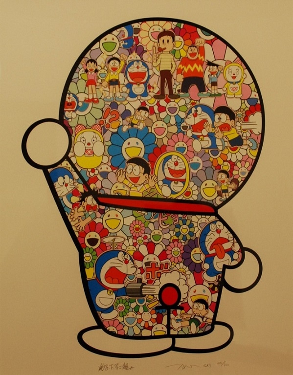 版画 ：村上隆：藤子・F・不二雄先生とドラえもんがお花畑に居る