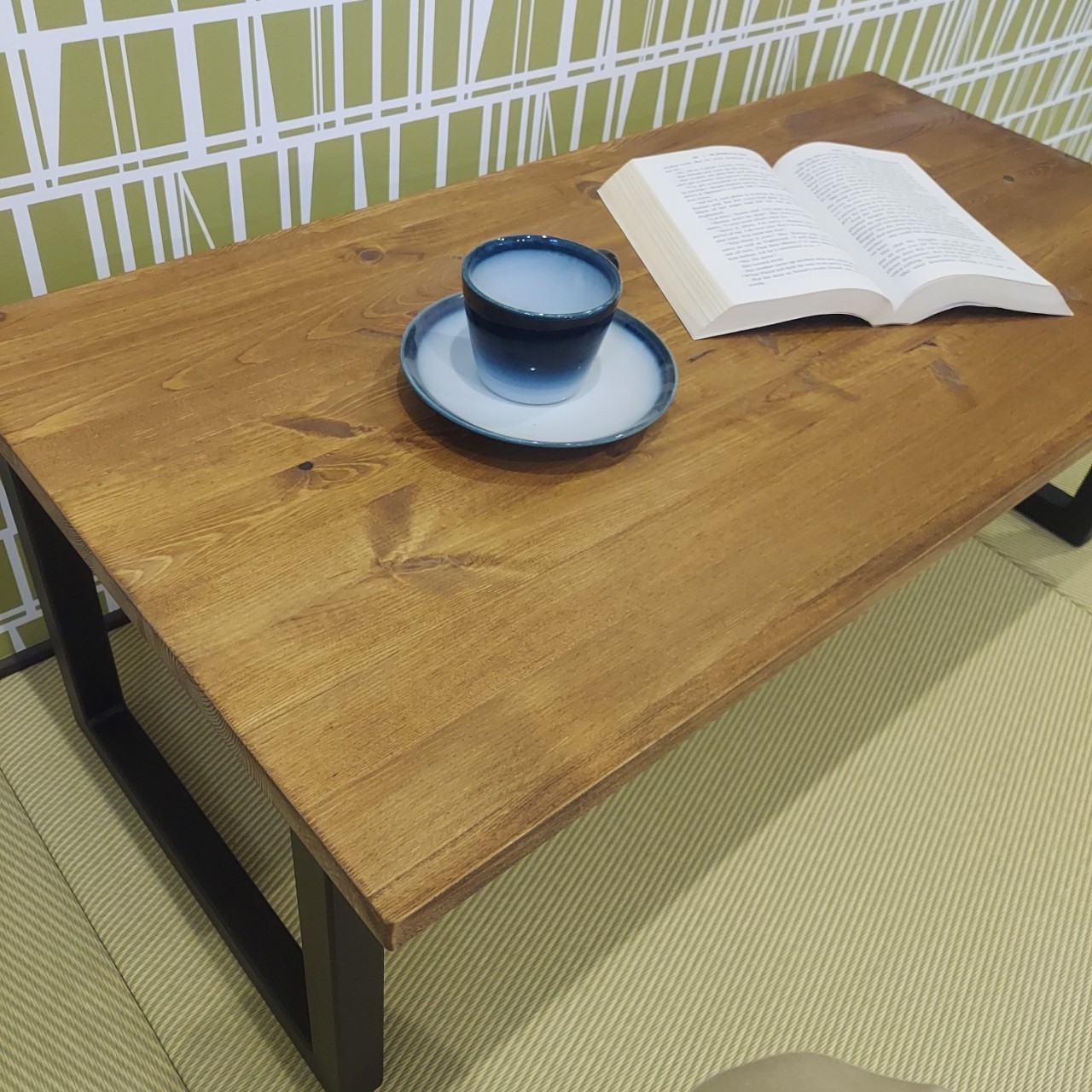 L120×W60×H32ローテーブル アイアン角脚コの字型 リビングテーブル