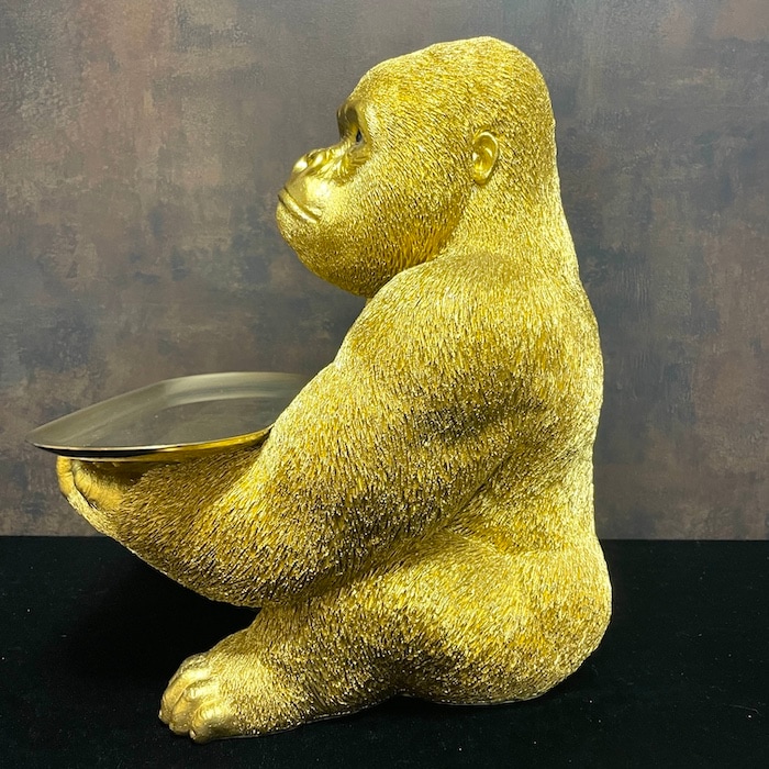 金ゴリラの置物 小物置き トレー台付き 巨大ゴールデンゴリラ グッズ