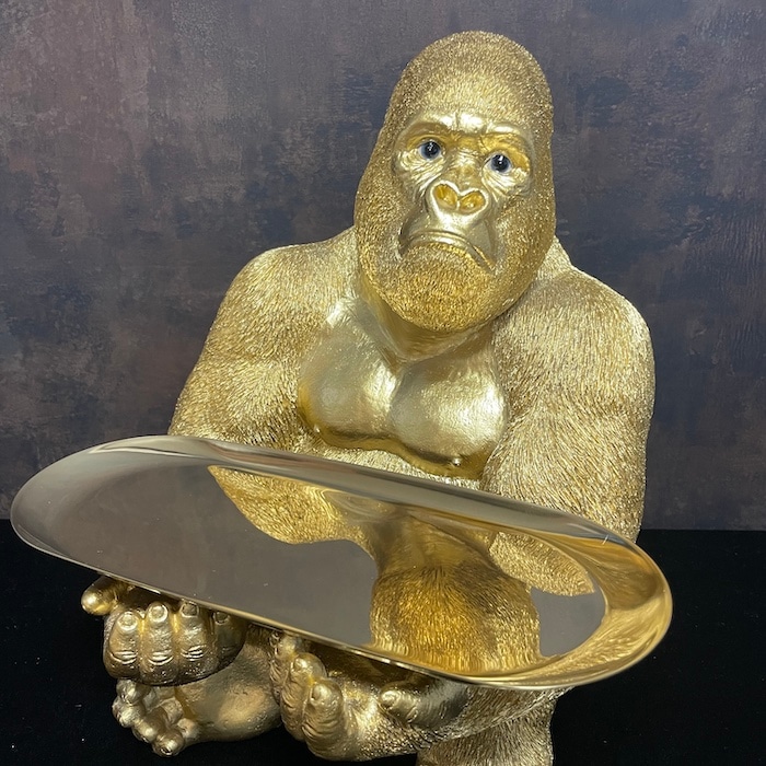 金ゴリラの置物 小物置き トレー台付き 巨大ゴールデンゴリラ グッズ