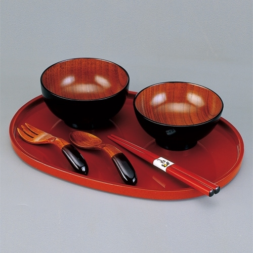 天然木製 お子様セット（黒） 漆塗り 【出産祝い 食器 食い初め膳 お