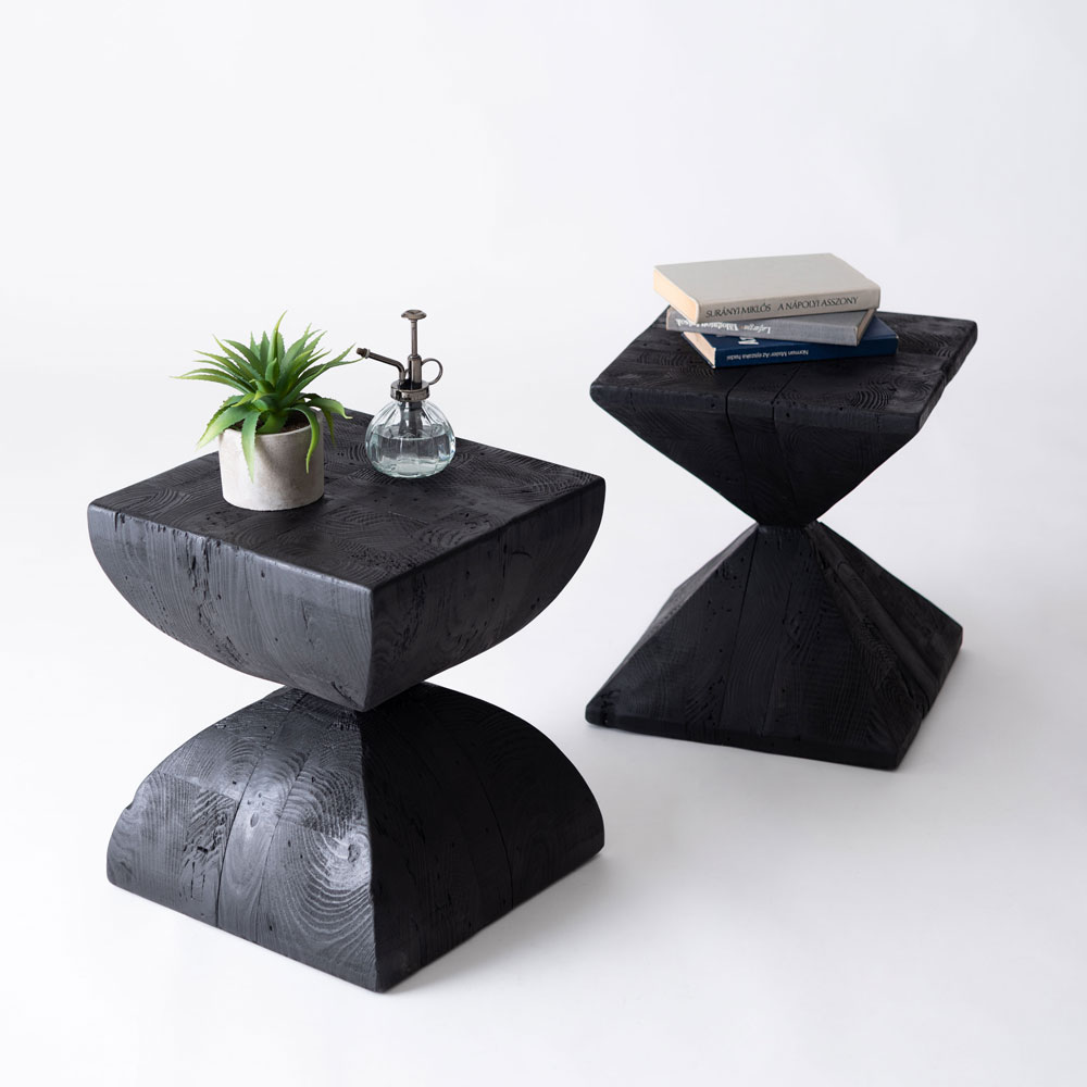 パイン古材×モダンブラック サイドテーブル｜おしゃれインテリアにも