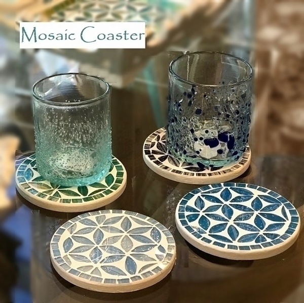 再入荷＆新色入荷】モザイクガラスのコースター【丸形】 キラキラの