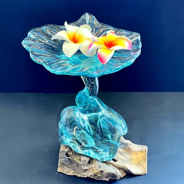 ガラスと流木のフラワーベース／流木とガラスのオブジェ・置き物