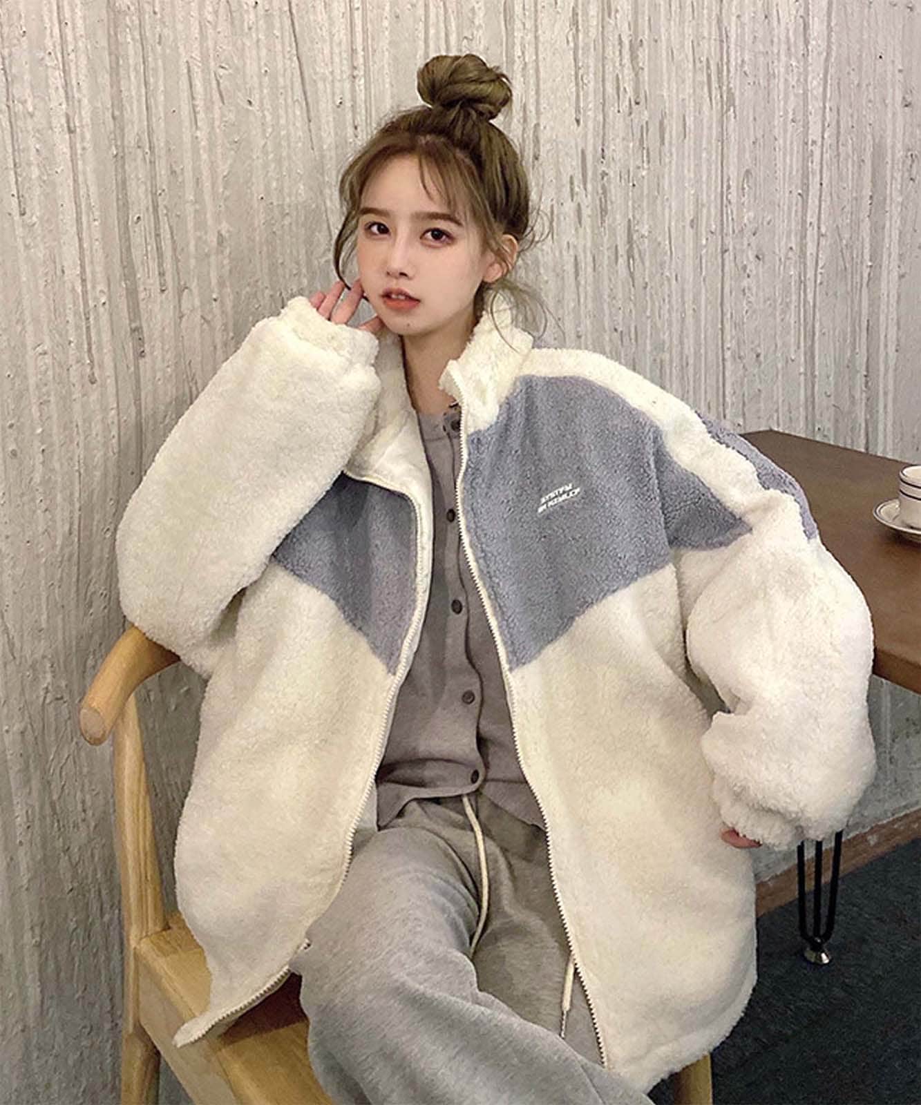 DEVICE select オーバーサイズ スタンドカラー フリース ボア