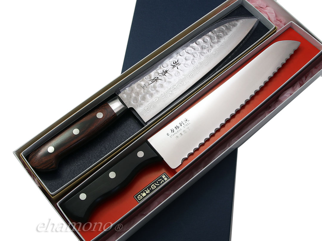 V金10号 ダマスカス17層鎚目三徳・冷凍包丁セット